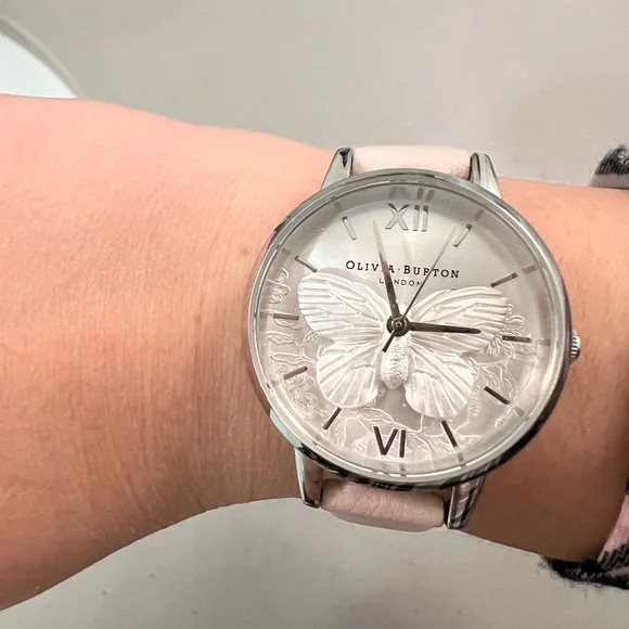 Olivia Burton silver dial pink leather band watch Olivia Burton Ultra Slim Bee Pink Leather Silver Dial  main image 3